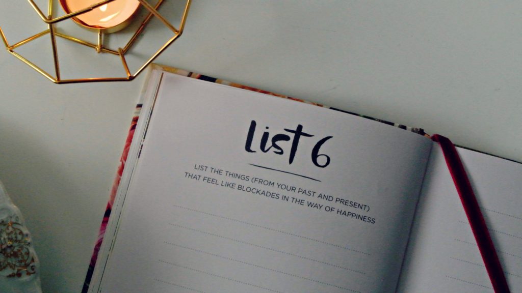 image of a page in journaling book 52 lists for happiness