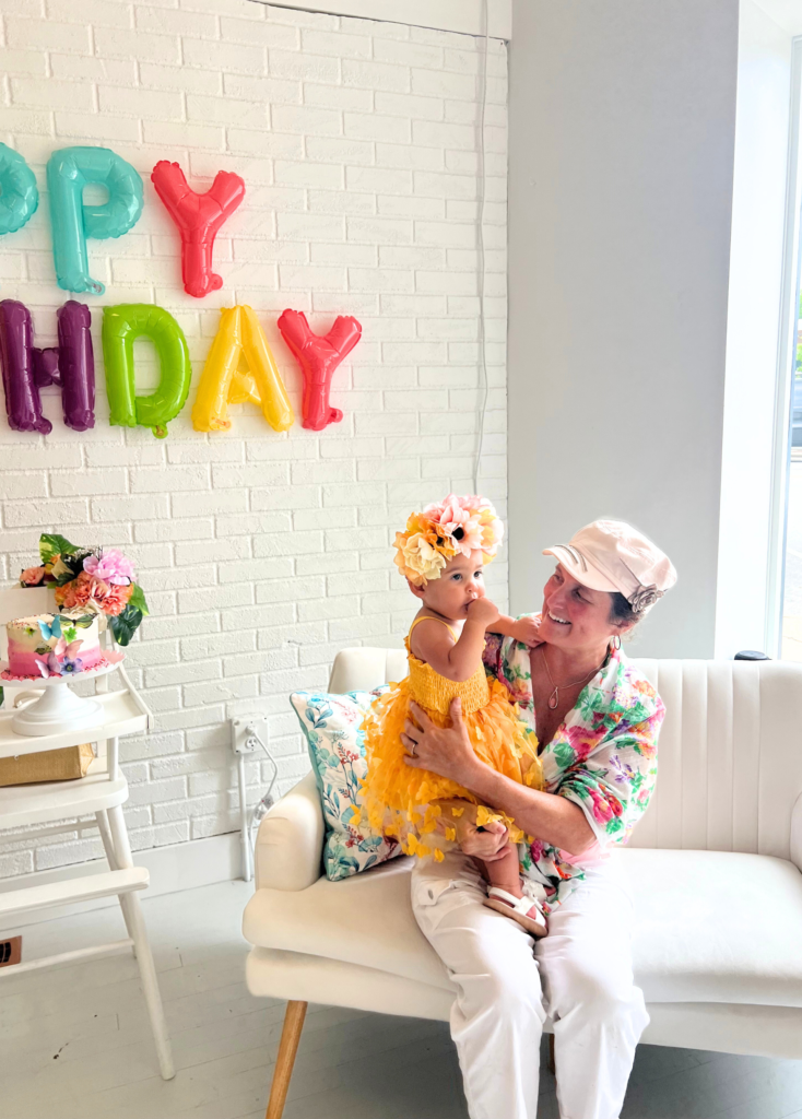 A picture with Gisele and her grandma at her garden party themed birthday