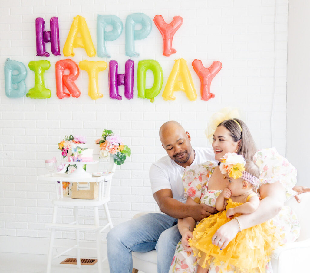 Opening gifts at our daughters onederful garden party themed birthday