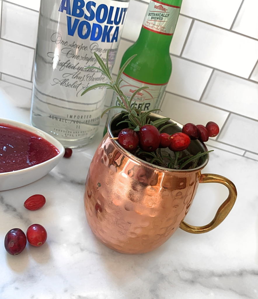 Cranberry moscow mule with homemade cranberry simple syrup