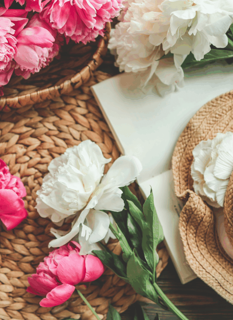 Pink and white peonies for a post about mothers day gift ideas