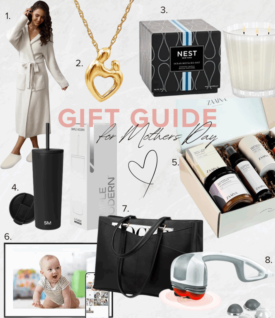 Collage showing multiple thoughtful gifts for mothers day gift ideas