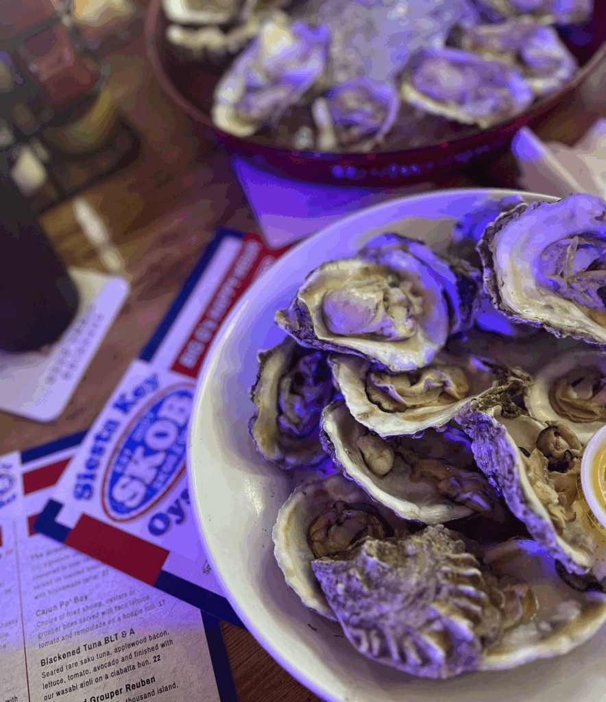oysters from Siesta Key Oyster Bar for a siesta key travel guide post