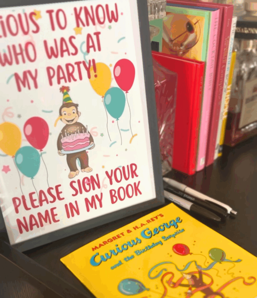 Welcome sign for Curious George birthday party