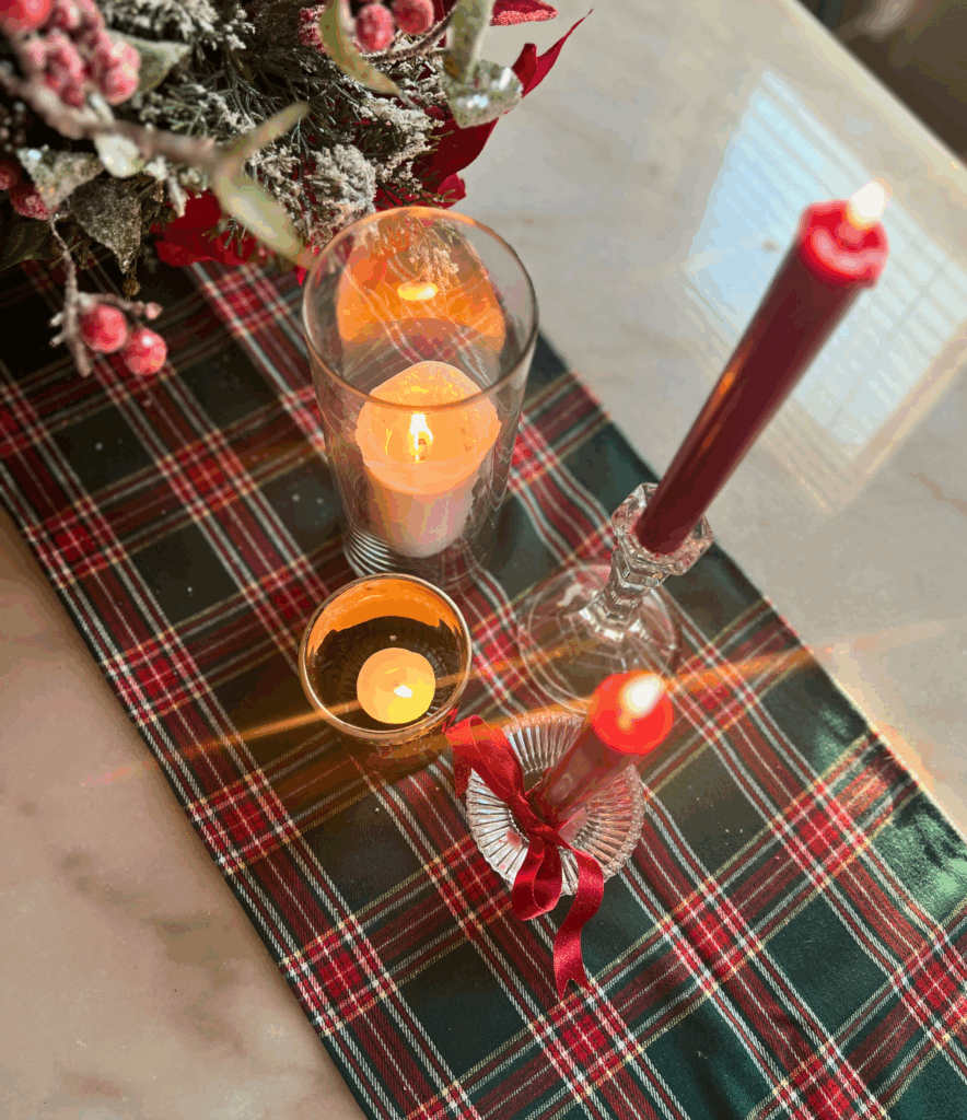 Christmas table decor for a blog post about the Ralph Lauren Christmas trend.