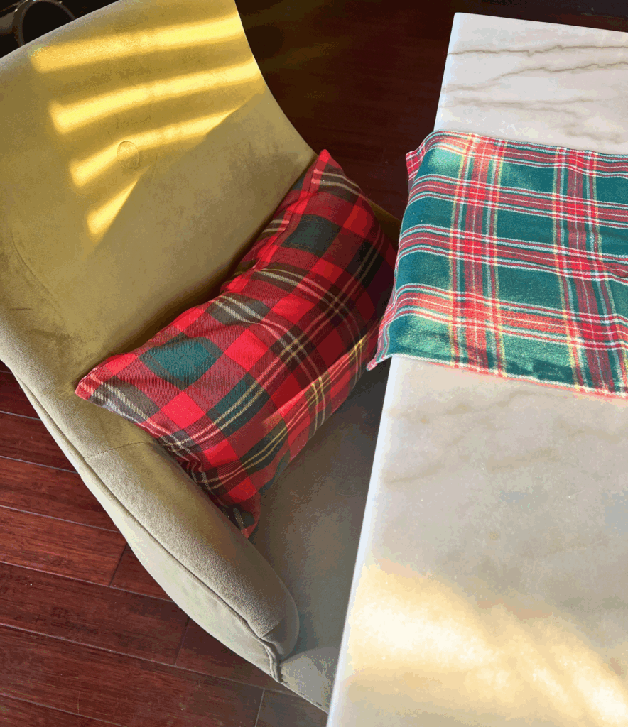 Tartan pillow for a Ralph Lauren Christmas decor trend